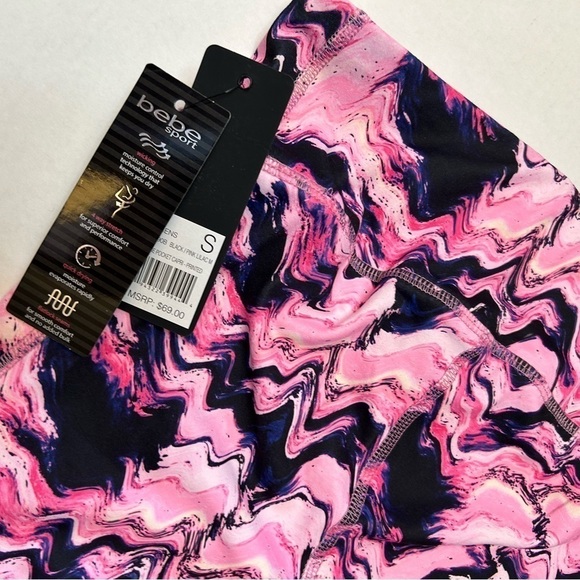 Bebe Sport women’s black & pink print with side pockets capri Sz-S NWT I8 - Picture 3 of 10